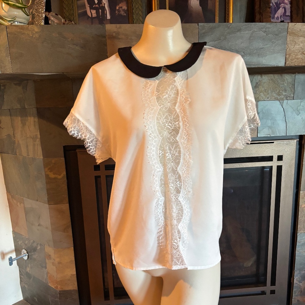 Fate 50s Style Light Academia Sexy Secretary Peter Pan Collar Lace Top M